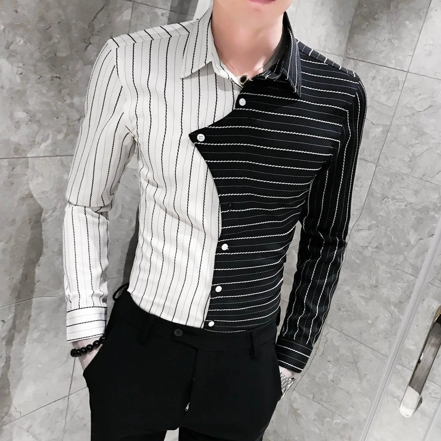 Four seasons British style contrast color stitching men shirt - ACHETE LTD