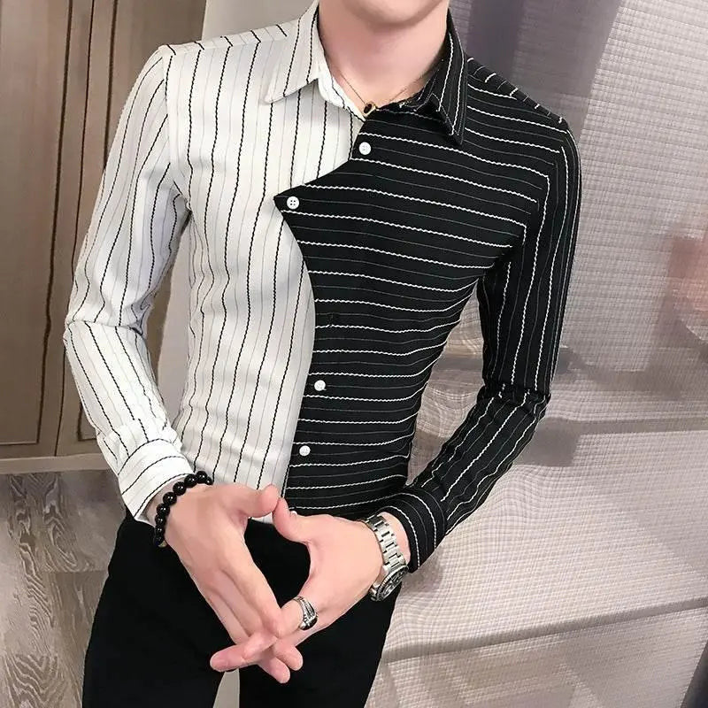 Four seasons British style contrast color stitching men shirt - ACHETE LTD