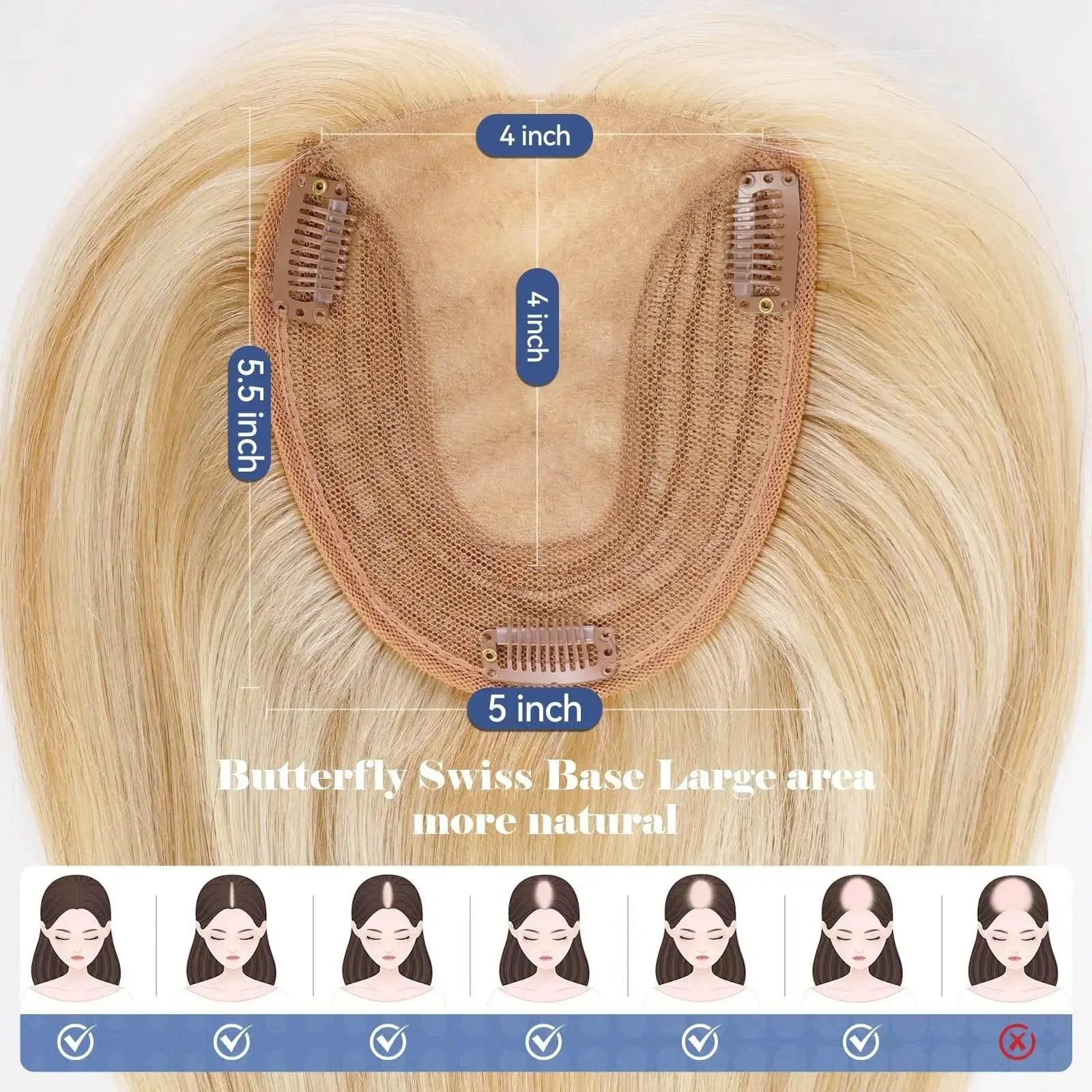 100% Remy Human Hair Toppers Clips in Blonde Platinum Highlight Remy Human Hair Pieces for White Women Hair Extensions Daily Use - ACHETE LTD