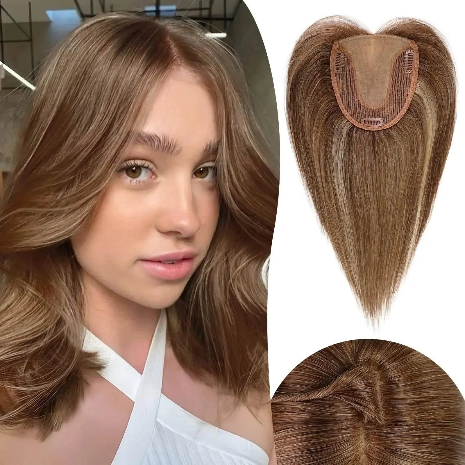100% Remy Human Hair Toppers Clips in Blonde Platinum Highlight Remy Human Hair Pieces for White Women Hair Extensions Daily Use - ACHETE LTD