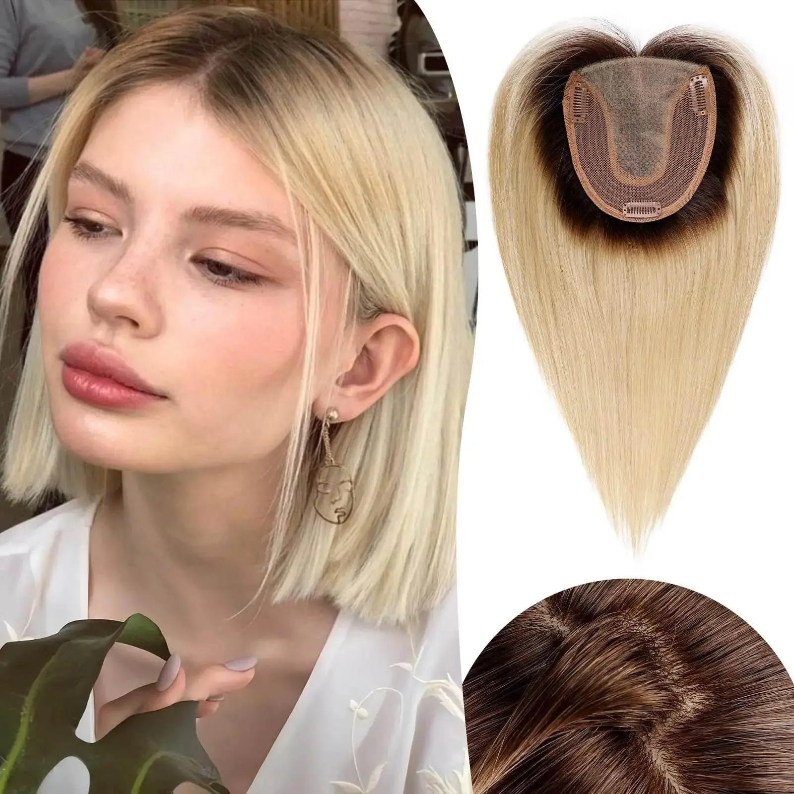 100% Remy Human Hair Toppers Clips in Blonde Platinum Highlight Remy Human Hair Pieces for White Women Hair Extensions Daily Use - ACHETE LTD