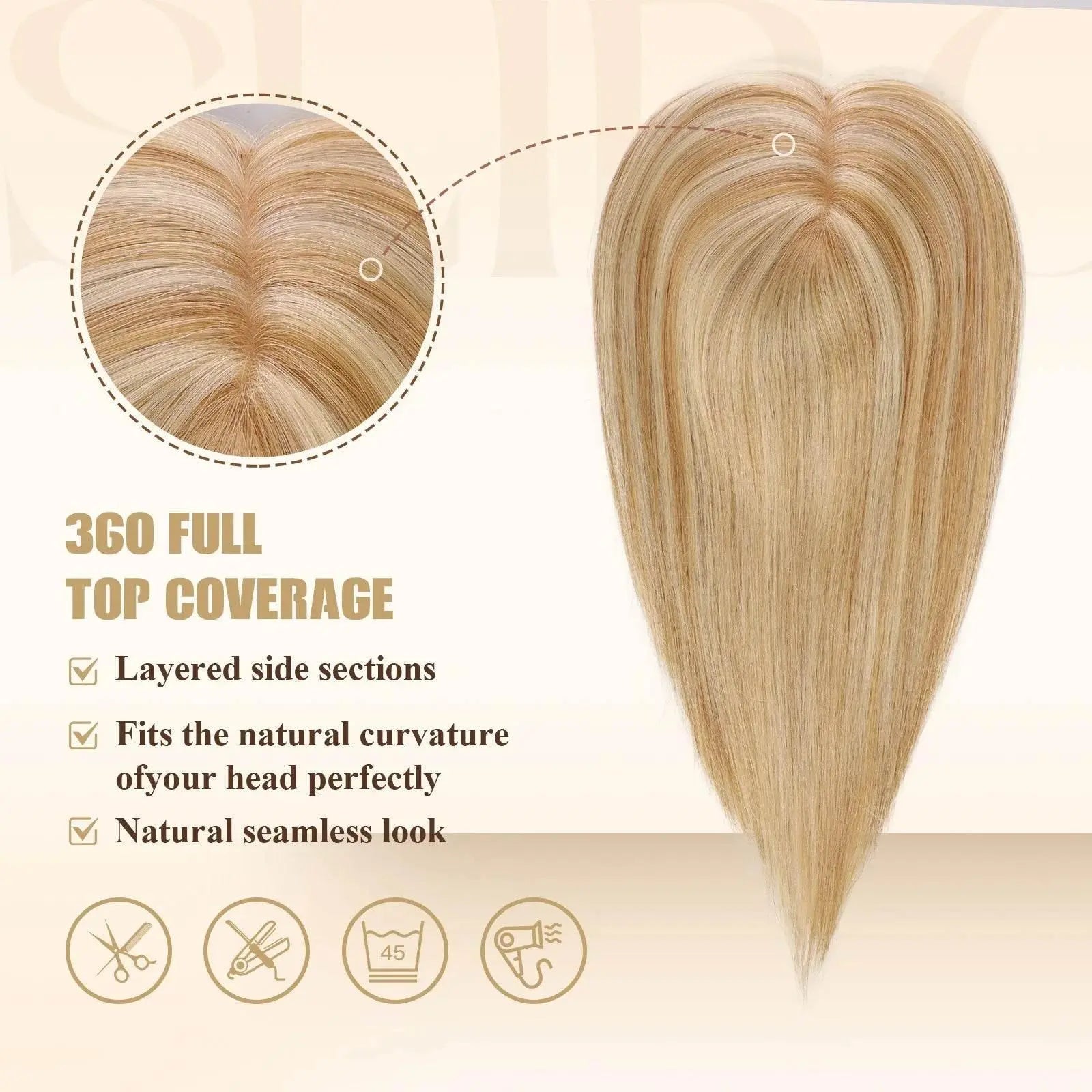 100% Remy Human Hair Toppers Clips in Blonde Platinum Highlight Remy Human Hair Pieces for White Women Hair Extensions Daily Use - ACHETE LTD
