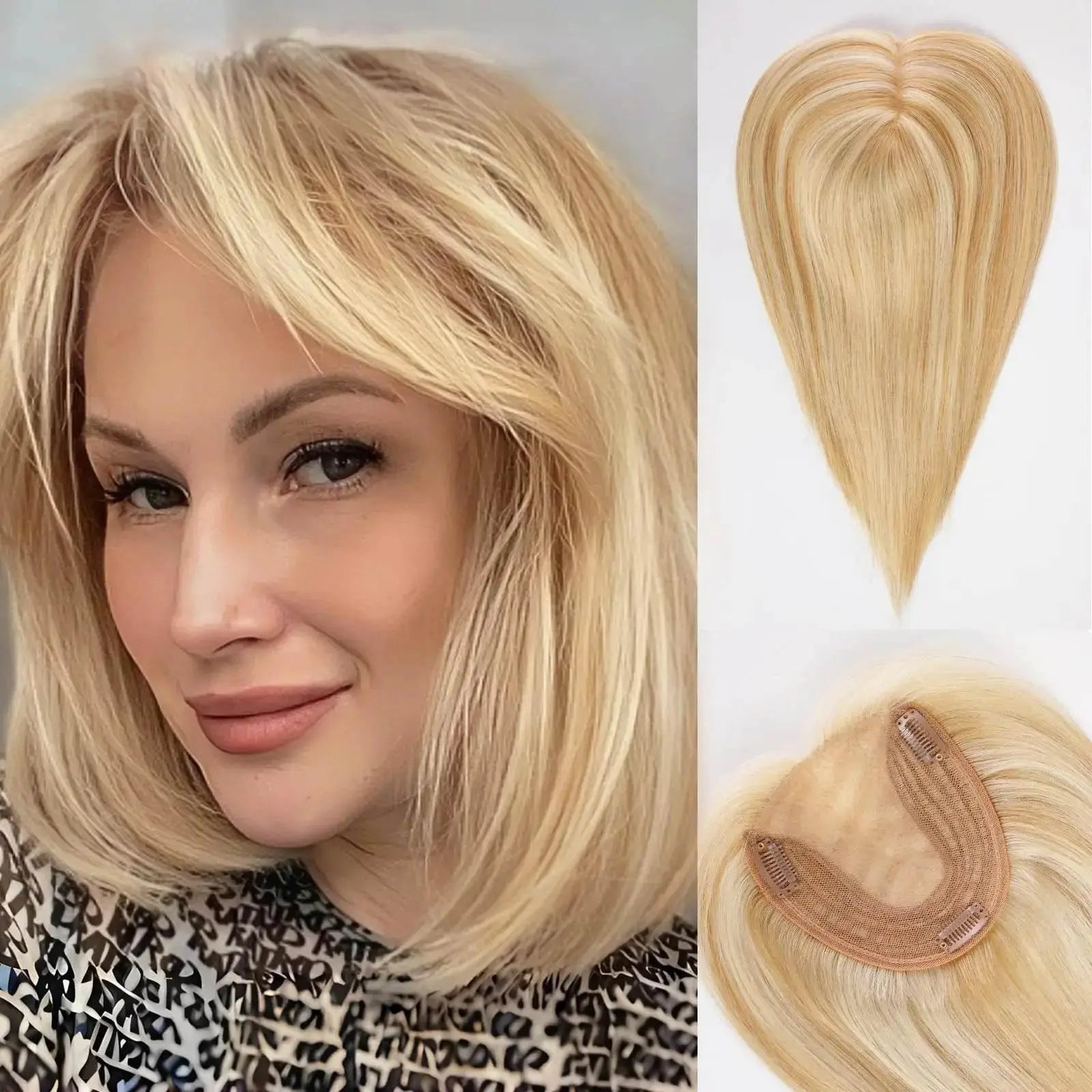 100% Remy Human Hair Toppers Clips in Blonde Platinum Highlight Remy Human Hair Pieces for White Women Hair Extensions Daily Use - ACHETE LTD