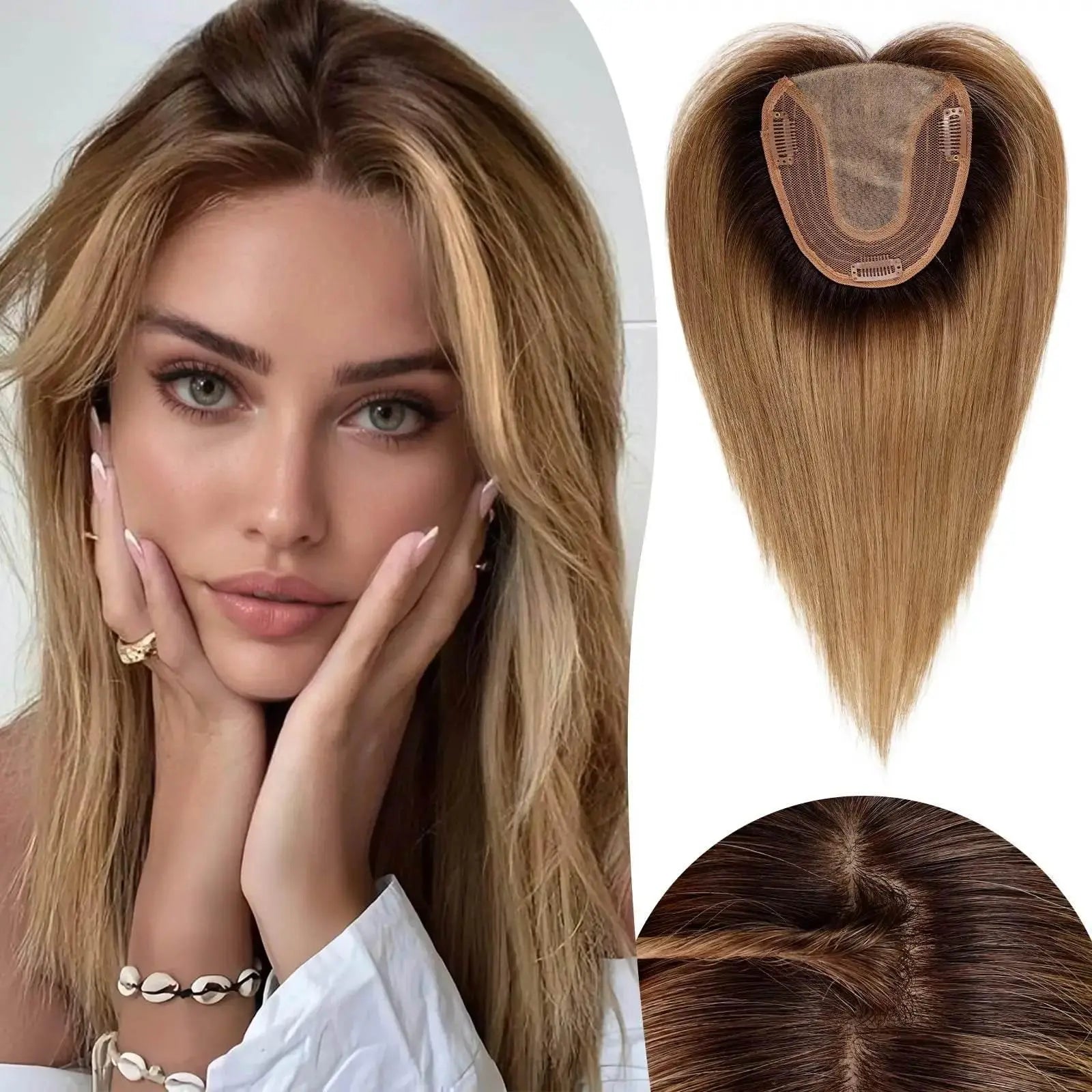 100% Remy Human Hair Toppers Clips in Blonde Platinum Highlight Remy Human Hair Pieces for White Women Hair Extensions Daily Use - ACHETE LTD