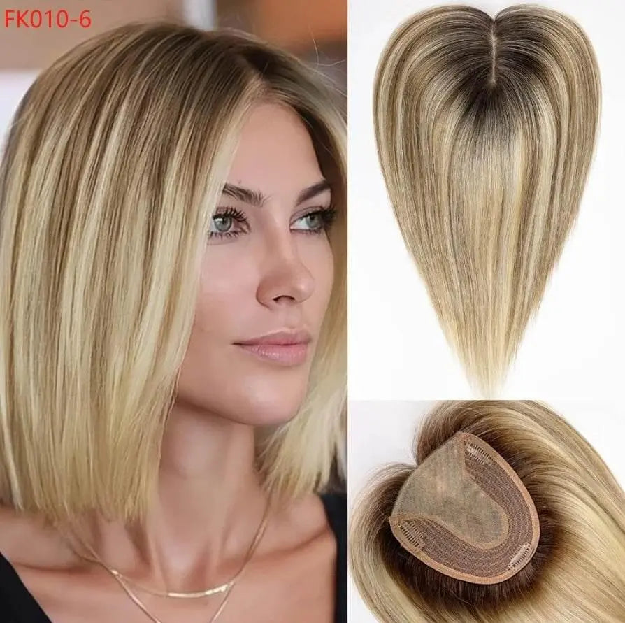 100% Remy Human Hair Toppers Clips in Blonde Platinum Highlight Remy Human Hair Pieces for White Women Hair Extensions Daily Use - ACHETE LTD