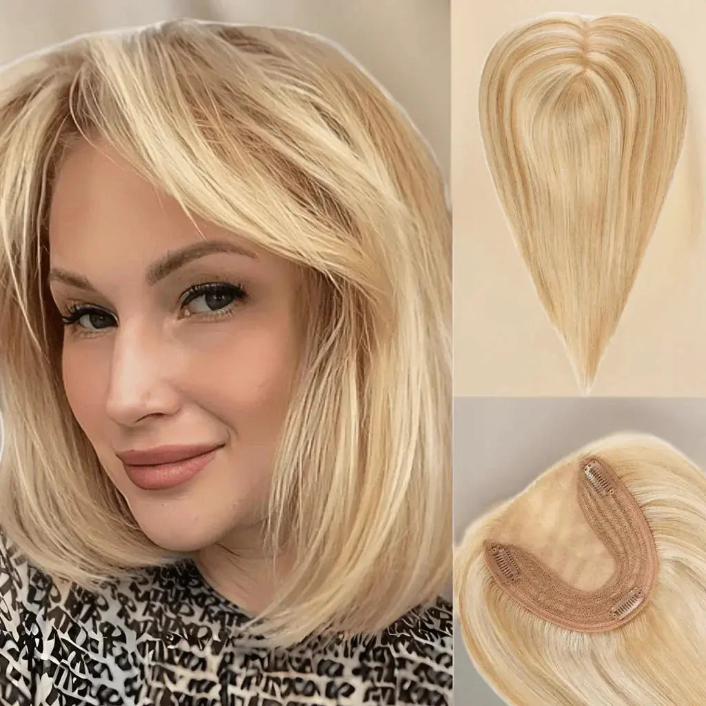 100% Remy Human Hair Toppers Clips in Blonde Platinum Highlight Remy Human Hair Pieces for White Women Hair Extensions Daily Use - ACHETE LTD