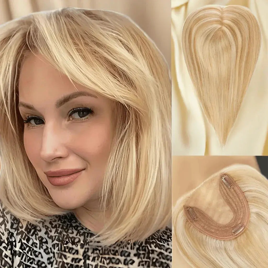 100% Remy Human Hair Toppers Clips in Blonde Platinum Highlight Remy Human Hair Pieces for White Women Hair Extensions Daily Use - ACHETE LTD