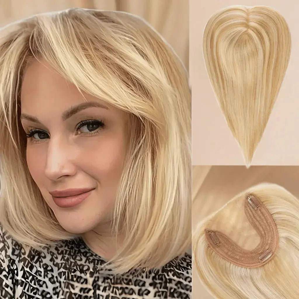 100% Remy Human Hair Toppers Clips in Blonde Platinum Highlight Remy Human Hair Pieces for White Women Hair Extensions Daily Use - ACHETE LTD