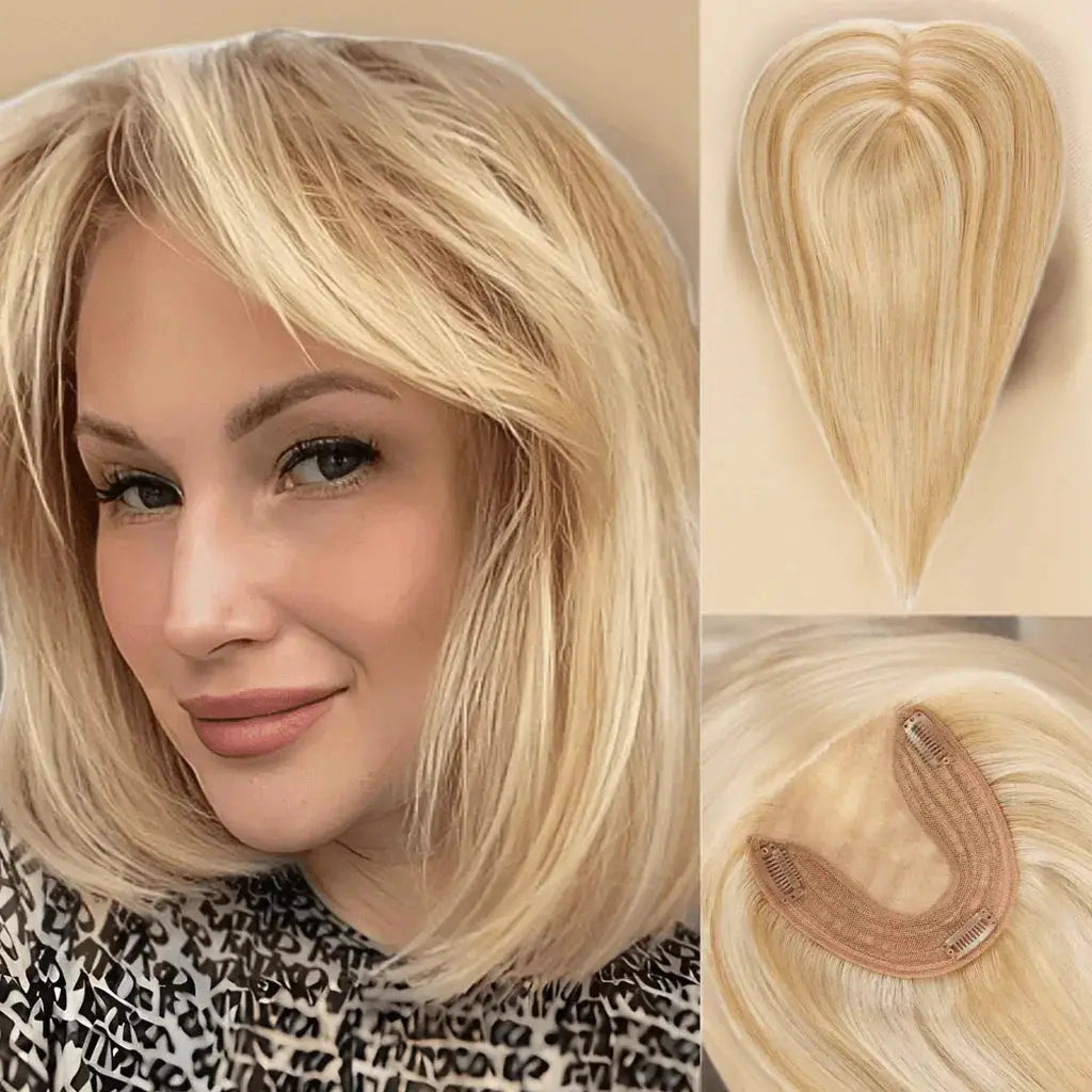 100% Remy Human Hair Toppers Clips in Blonde Platinum Highlight Remy Human Hair Pieces for White Women Hair Extensions Daily Use - ACHETE LTD