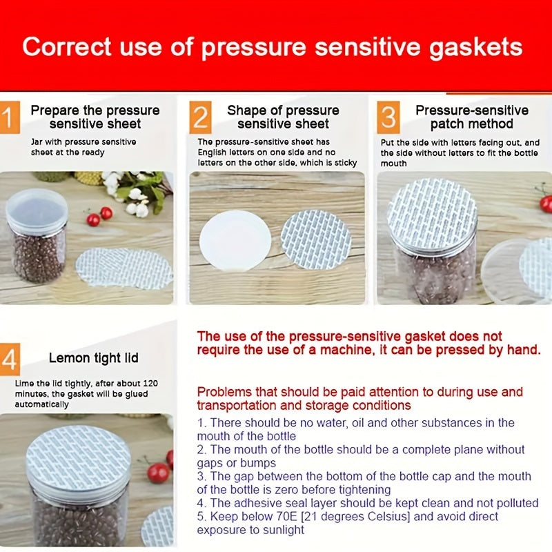 "Easy-Peel" 100-Pack Disposable Pressure Sensitive Seals - Tamper Resistant Gaskets For Cosmetic Jars, Glass & Plastic Bottles