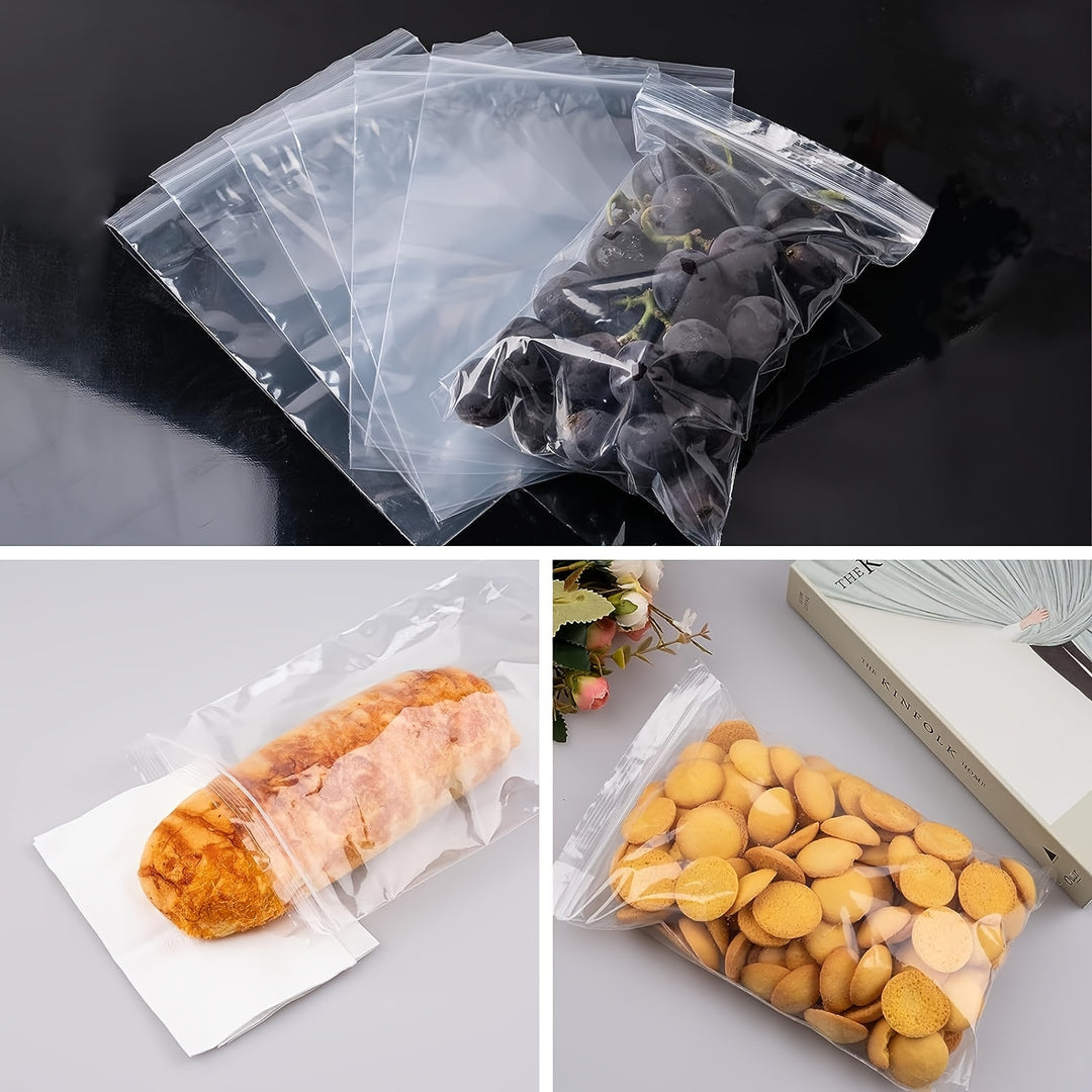 100pcs Extra-Large Clear Plastic Resealable Zipper Bags - Airtight, Waterproof, and Durable Storage Pouches for Snacks, Nuts, Seeds, Candy, Food, Travel, and Kitchen Supplies - Perfect for Packaging, Transportation, and Organization