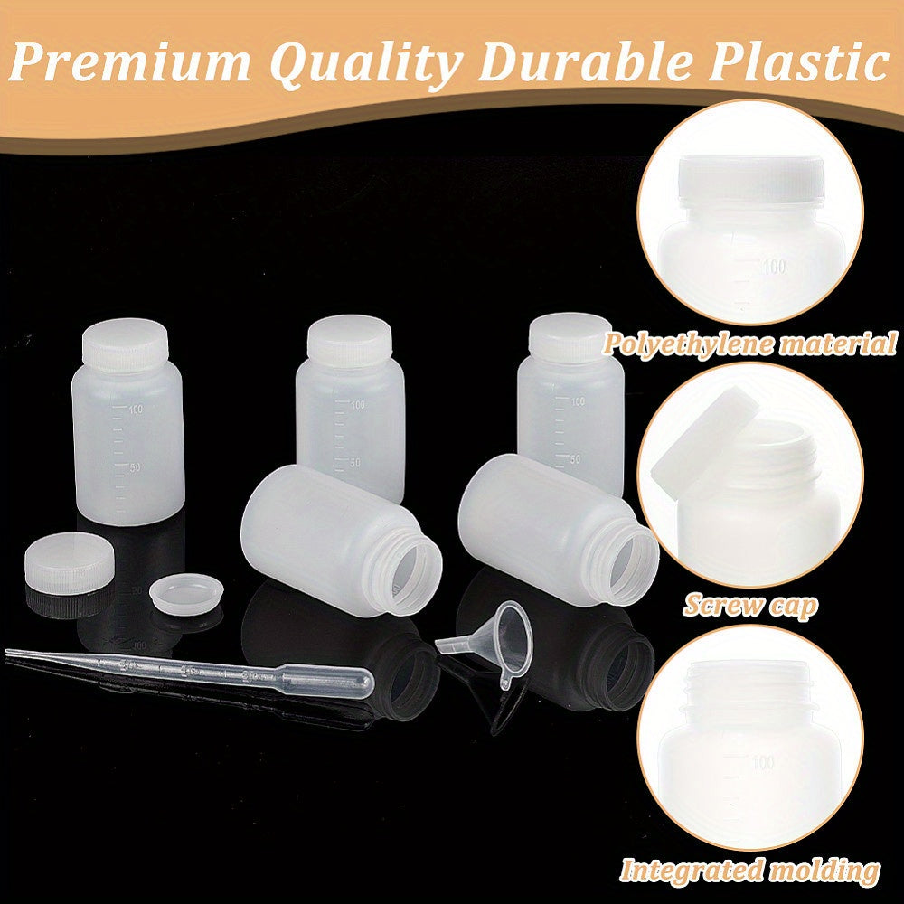 35pcs/set 100ml Plastic Wide Mouth Bottles With Caps, Graduated Lab Sample Containers, Clear Reusable Reagent Bottles, Ideal For Laboratory & School Projects, Includes Labels And Funnels