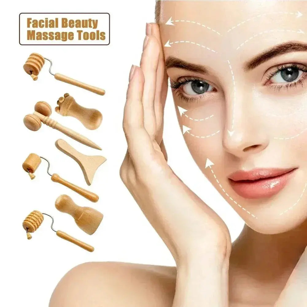 Wooden Face Massage Tools Set Maderoterapia Kit Facial Massager Cupping Contouring Roller - ACHETE LTD