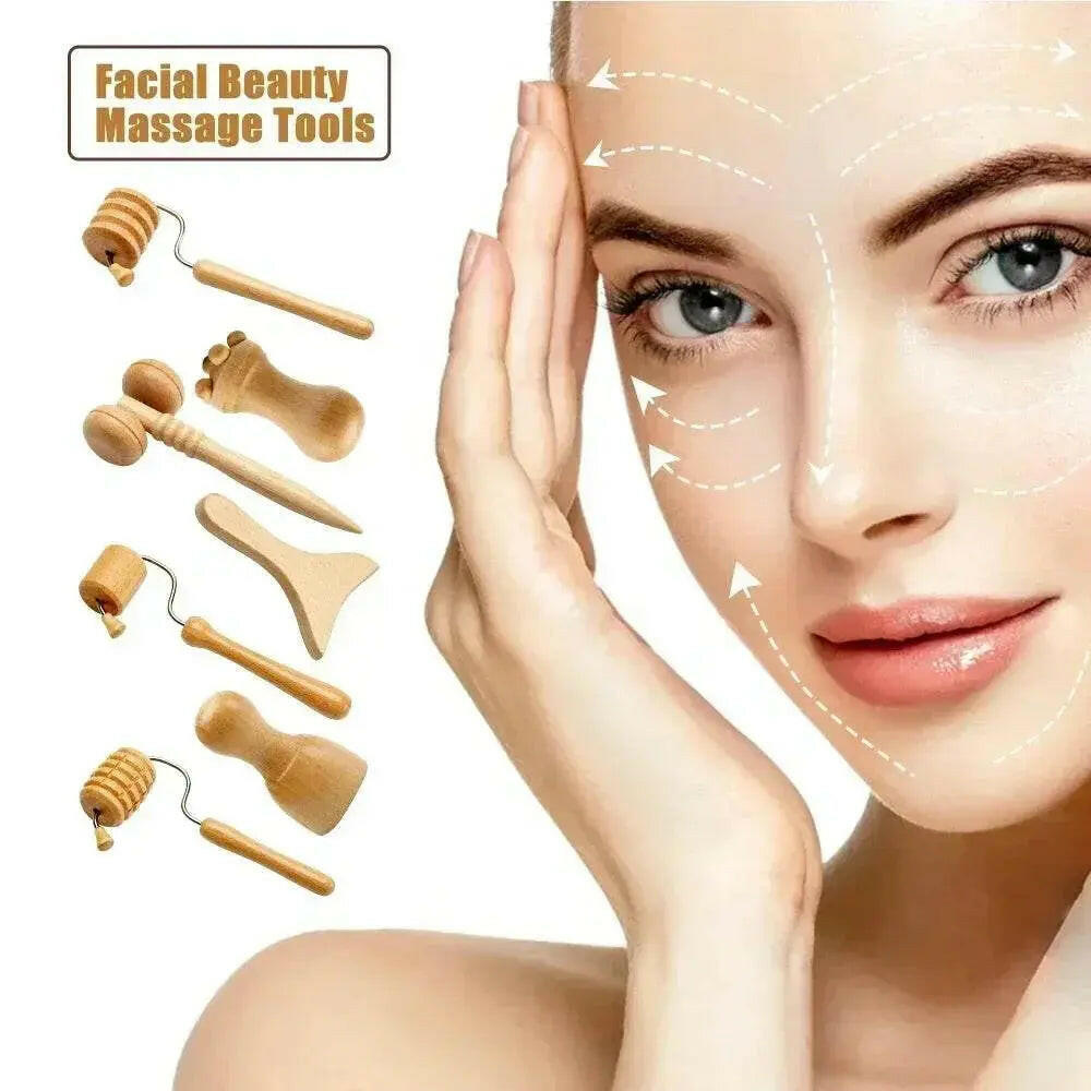 Wooden Face Massage Tools Set Maderoterapia Kit Facial Massager Cupping Contouring Roller - ACHETE LTD
