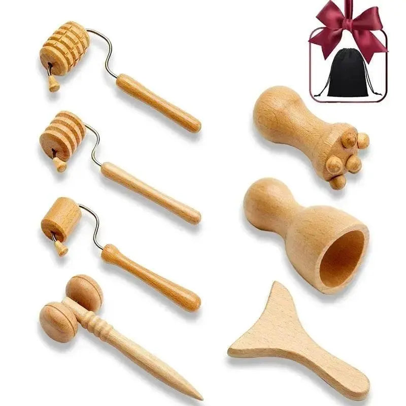 Wooden Face Massage Tools Set Maderoterapia Kit Facial Massager Cupping Contouring Roller - ACHETE LTD