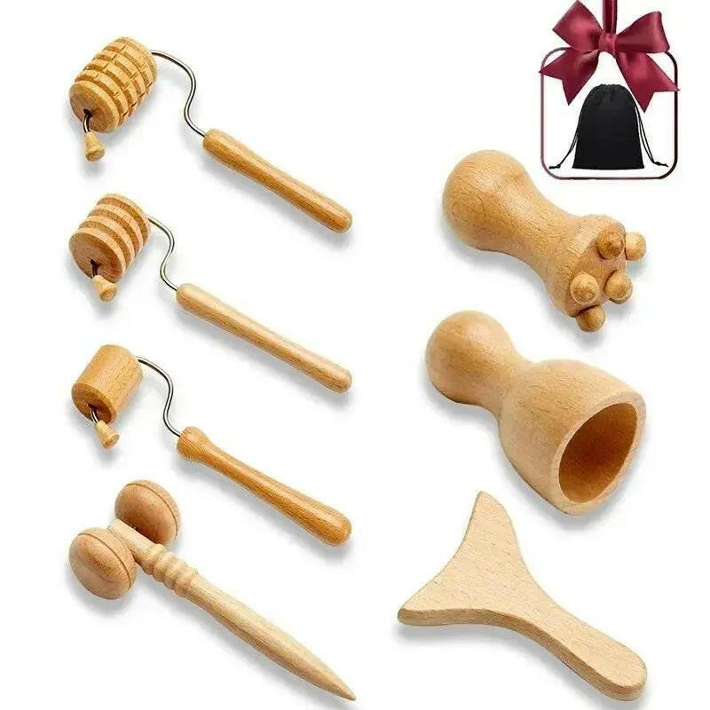 Wooden Face Massage Tools Set Maderoterapia Kit Facial Massager Cupping Contouring Roller - ACHETE LTD