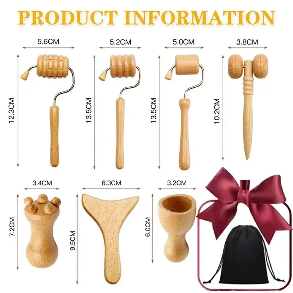 Wooden Face Massage Tools Set Maderoterapia Kit Facial Massager Cupping Contouring Roller - ACHETE LTD