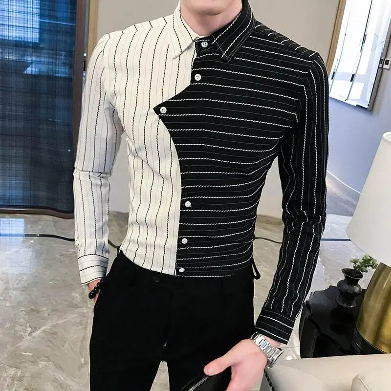 Four seasons British style contrast color stitching men shirt - ACHETE LTD