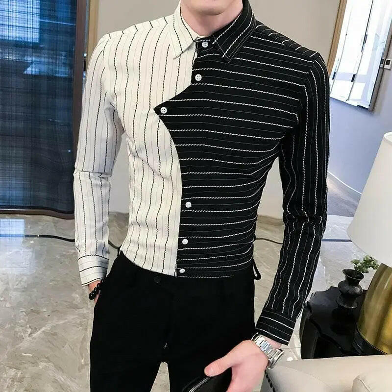 Four seasons British style contrast color stitching men shirt - ACHETE LTD