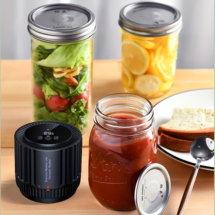 1pc, Electric Mason Jar Vacuum Sealer With 10pcs Covers, Electric Vacuum Sealer With LED Display, 1200mAh Glass Jar Bottle Vacuum Sealer, Small Household Vacuum Pump Kitchen Stuff Kitchen Accessories Home Kitchen Items