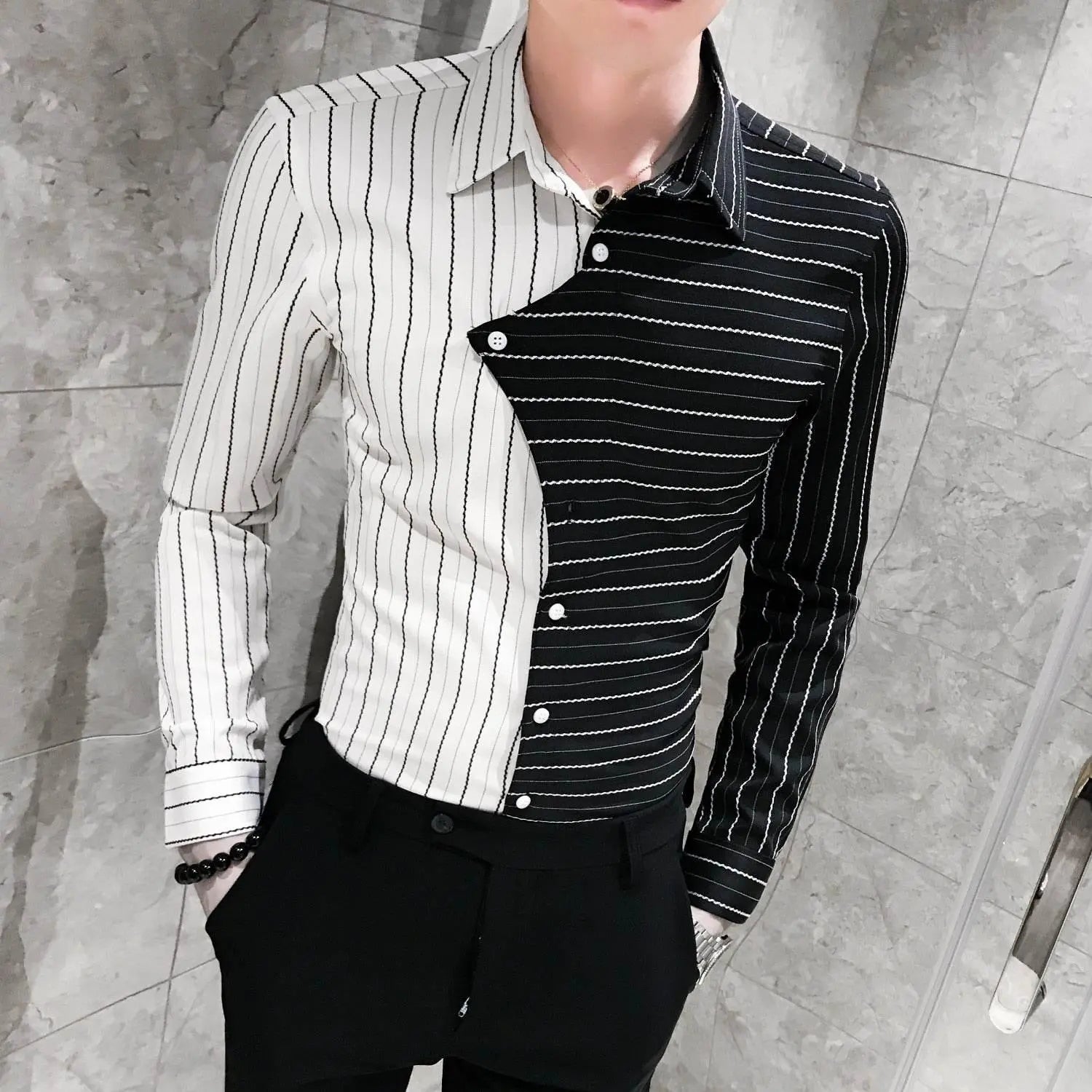 Four seasons British style contrast color stitching men shirt - ACHETE LTD