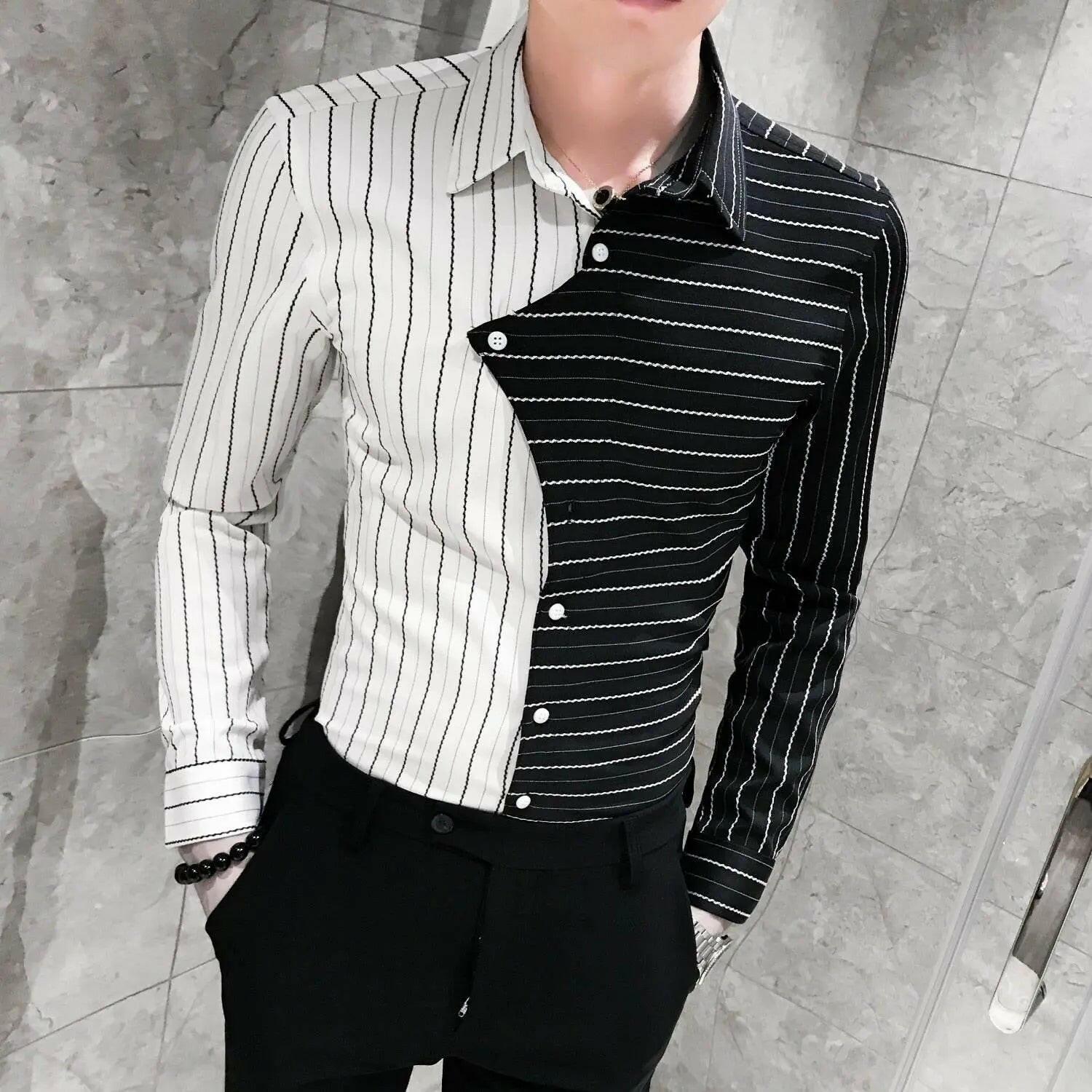 Four seasons British style contrast color stitching men shirt - ACHETE LTD