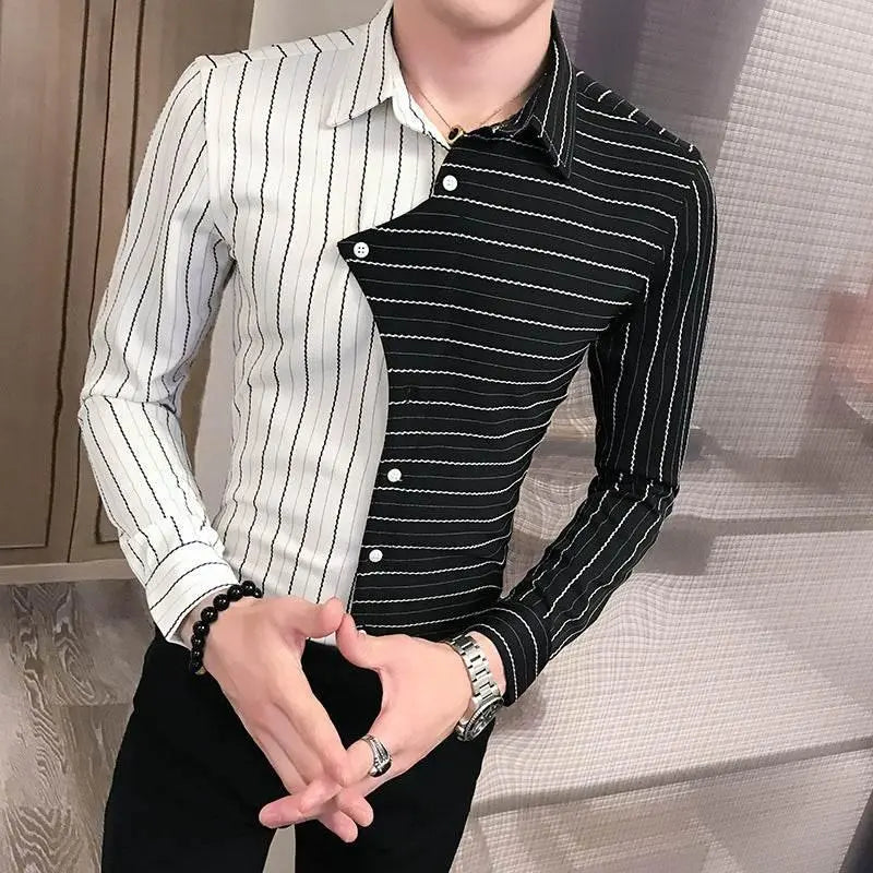 Four seasons British style contrast color stitching men shirt - ACHETE LTD