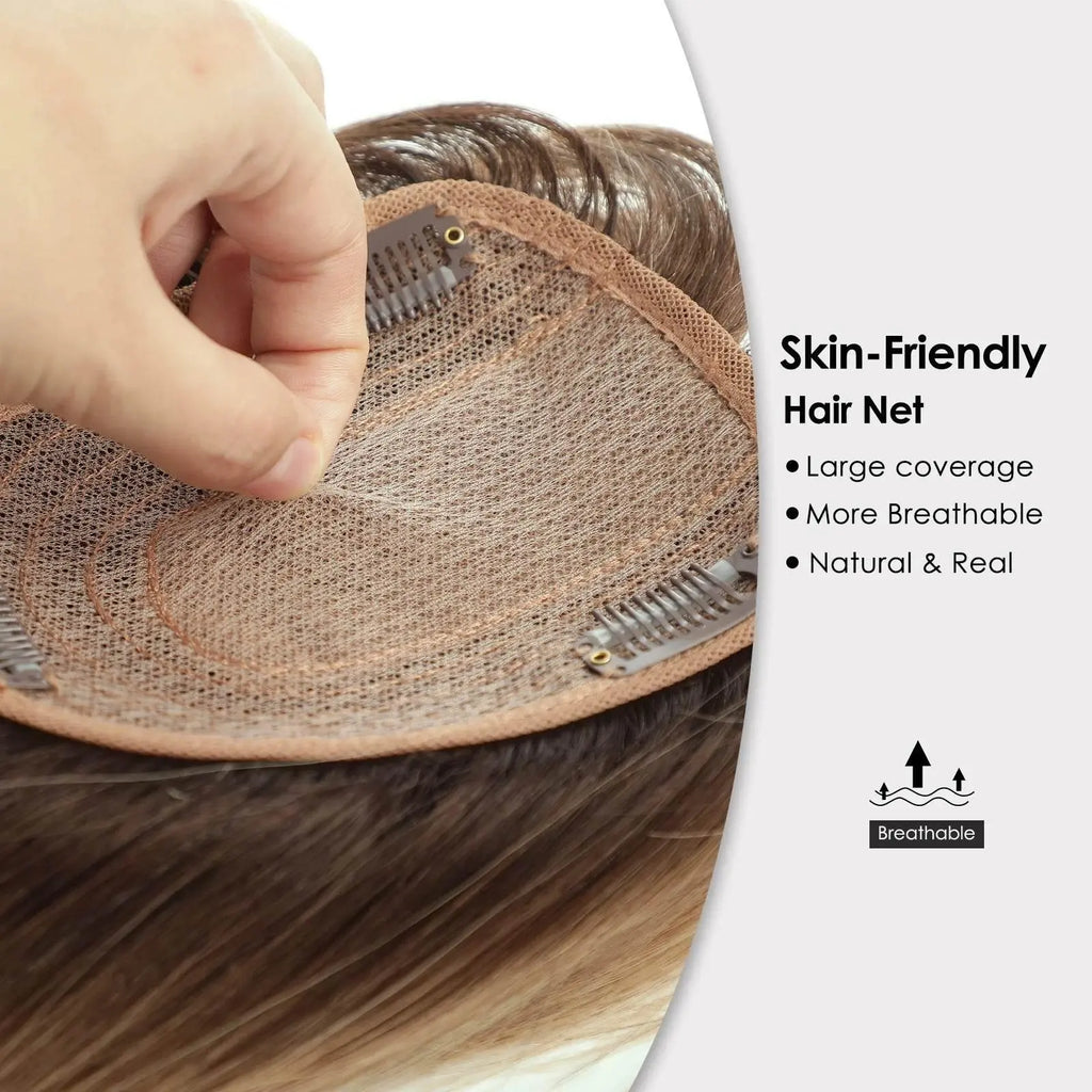 Human Hair Toppers Silk Base Blonde Ombre Dark Root Remy Human Hair Extensions Hairpieces for White Women 10/14 inch Human Hair - ACHETE LTD