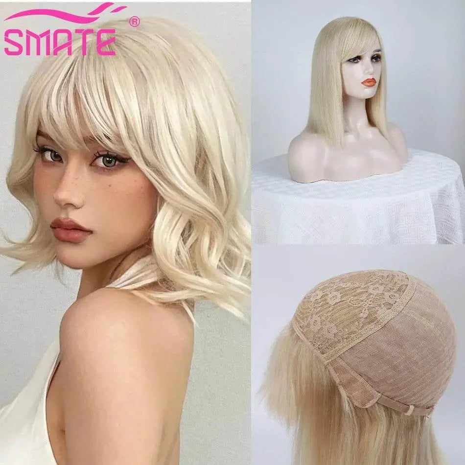 SMATE Bob Wigs Human Hair For White Women 150 Density 12 Inches 100% Human Hair Straight Hair Breathable Remy Hair Wig - ACHETE LTD