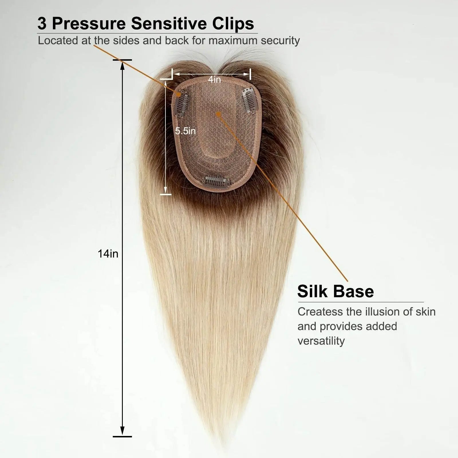 Human Hair Toppers Silk Base Blonde Ombre Dark Root Remy Human Hair Extensions Hairpieces for White Women 10/14 inch Human Hair - ACHETE LTD