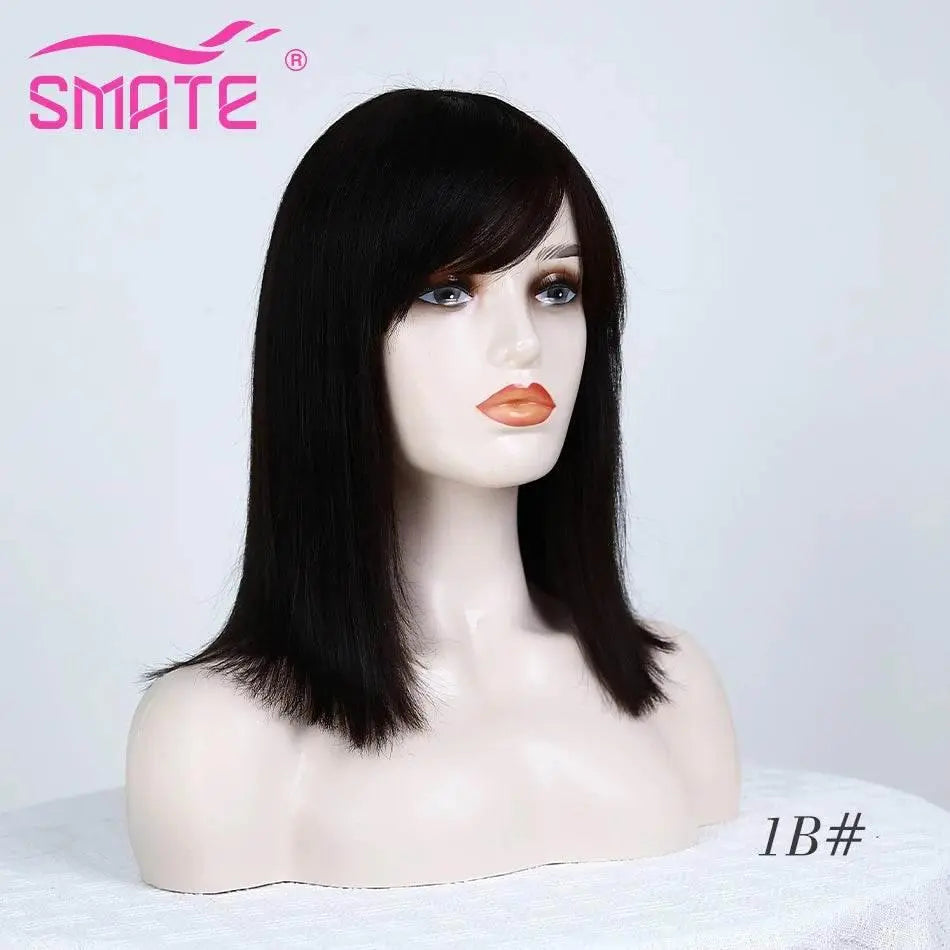 SMATE Bob Wigs Human Hair For White Women 150 Density 12 Inches 100% Human Hair Straight Hair Breathable Remy Hair Wig - ACHETE LTD