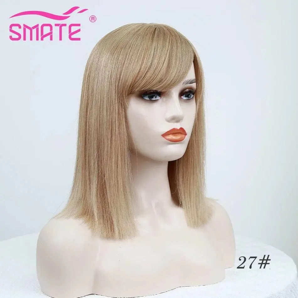 SMATE Bob Wigs Human Hair For White Women 150 Density 12 Inches 100% Human Hair Straight Hair Breathable Remy Hair Wig - ACHETE LTD