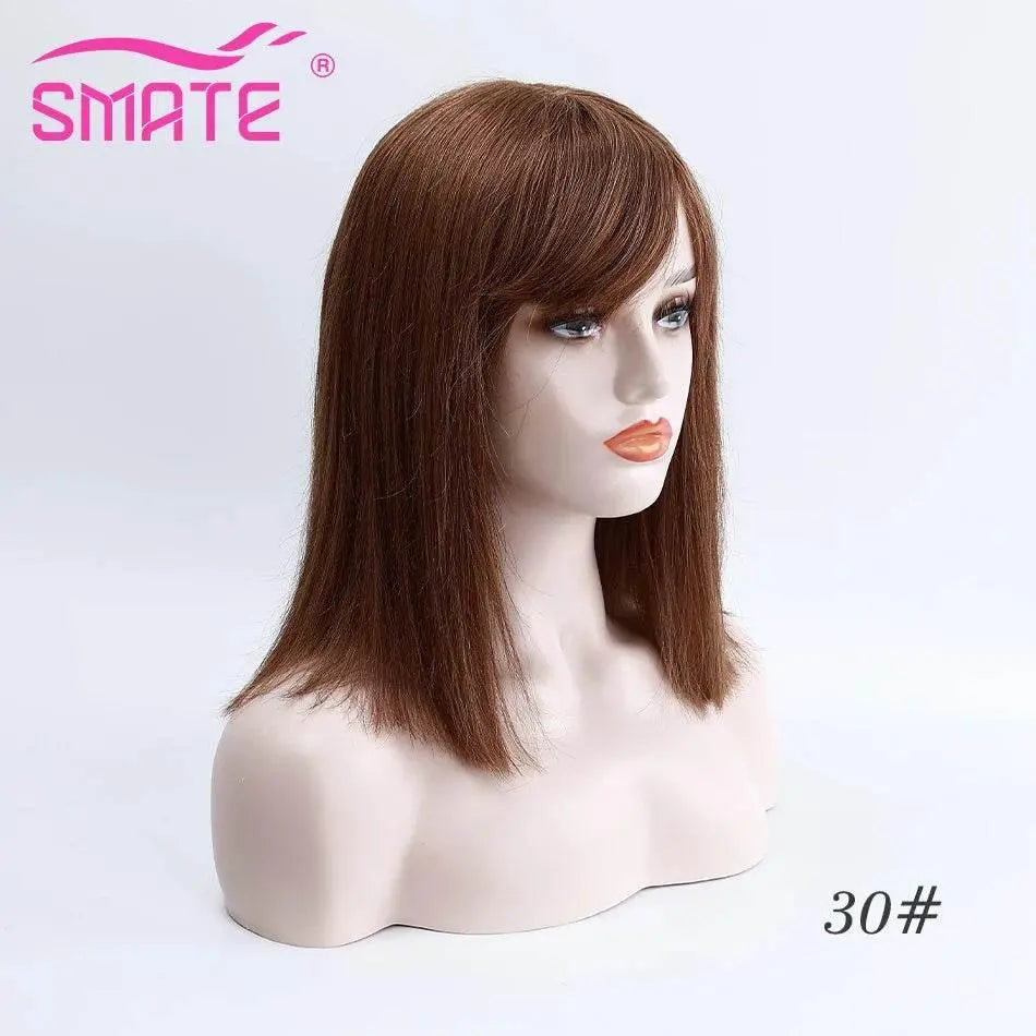 SMATE Bob Wigs Human Hair For White Women 150 Density 12 Inches 100% Human Hair Straight Hair Breathable Remy Hair Wig - ACHETE LTD