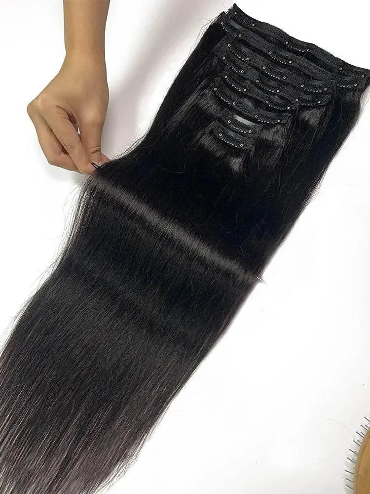 Straight Clip In Hair Extension Human Hair 120g/Set Straight Clip In Extension Full Head Brazilian Clip Hair Extension for Women - ACHETE LTD