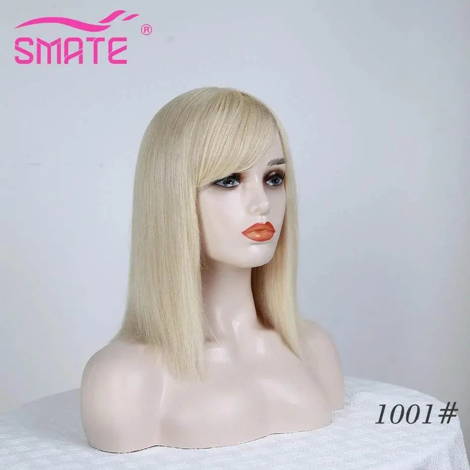 SMATE Bob Wigs Human Hair For White Women 150 Density 12 Inches 100% Human Hair Straight Hair Breathable Remy Hair Wig - ACHETE LTD