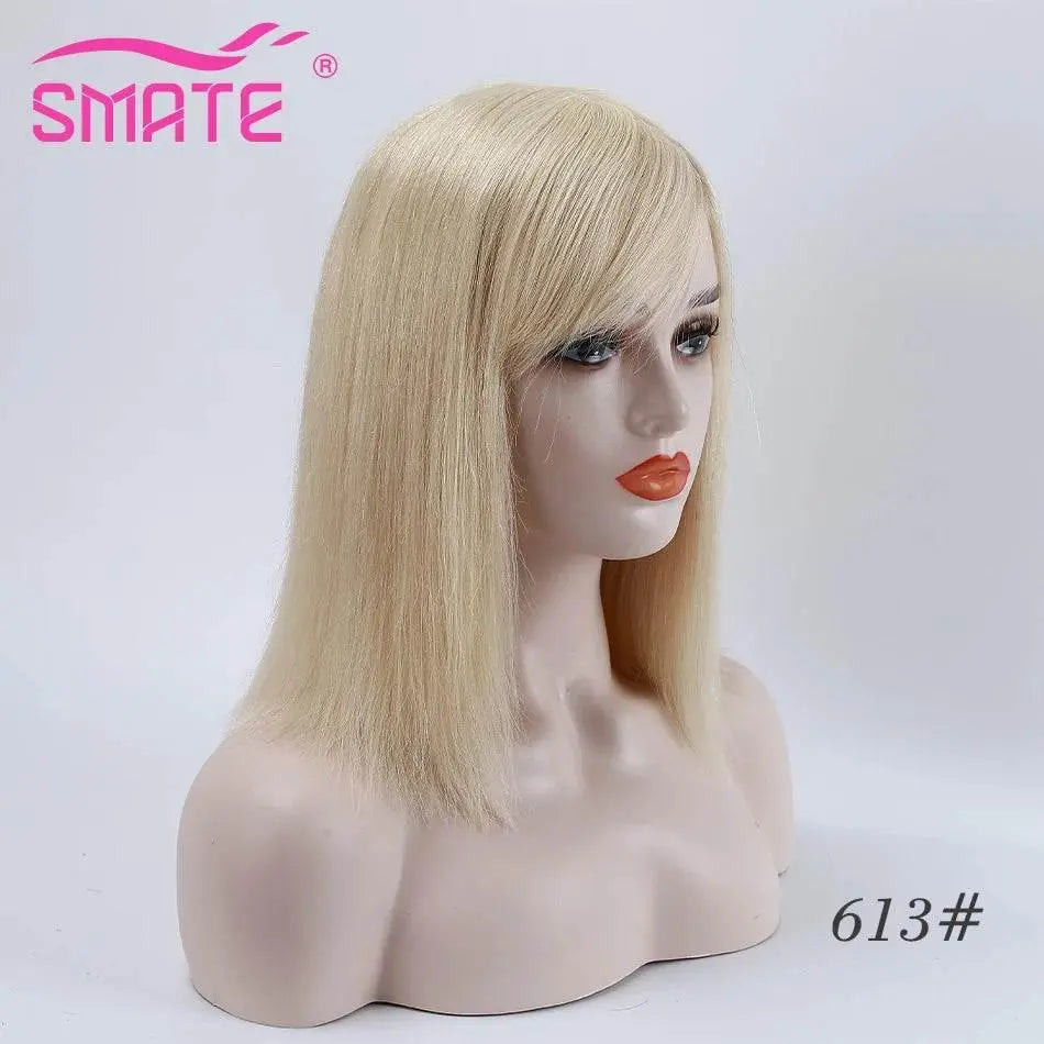 SMATE Bob Wigs Human Hair For White Women 150 Density 12 Inches 100% Human Hair Straight Hair Breathable Remy Hair Wig - ACHETE LTD