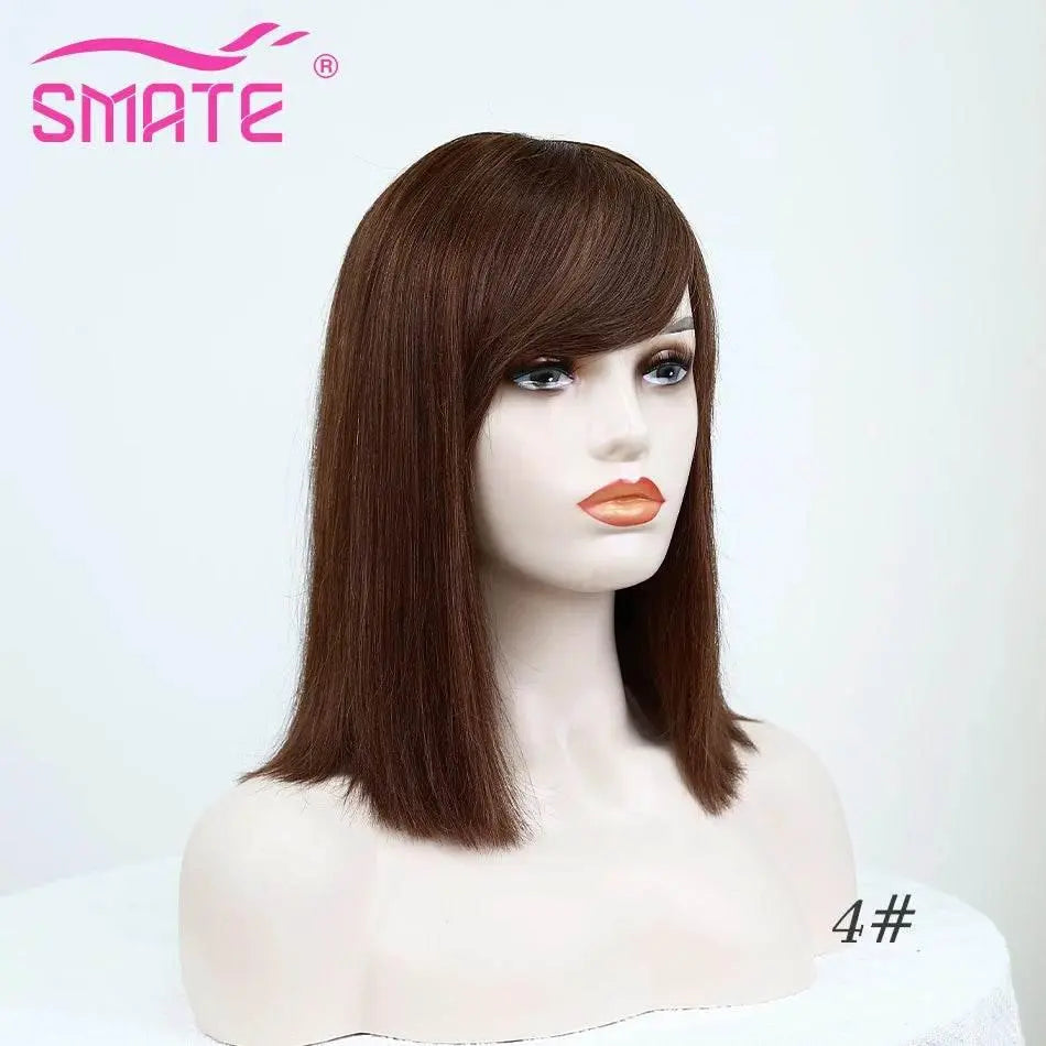 SMATE Bob Wigs Human Hair For White Women 150 Density 12 Inches 100% Human Hair Straight Hair Breathable Remy Hair Wig - ACHETE LTD