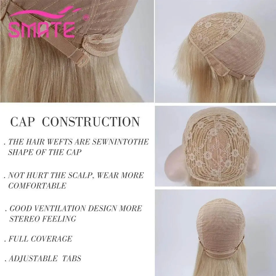 SMATE Bob Wigs Human Hair For White Women 150 Density 12 Inches 100% Human Hair Straight Hair Breathable Remy Hair Wig - ACHETE LTD