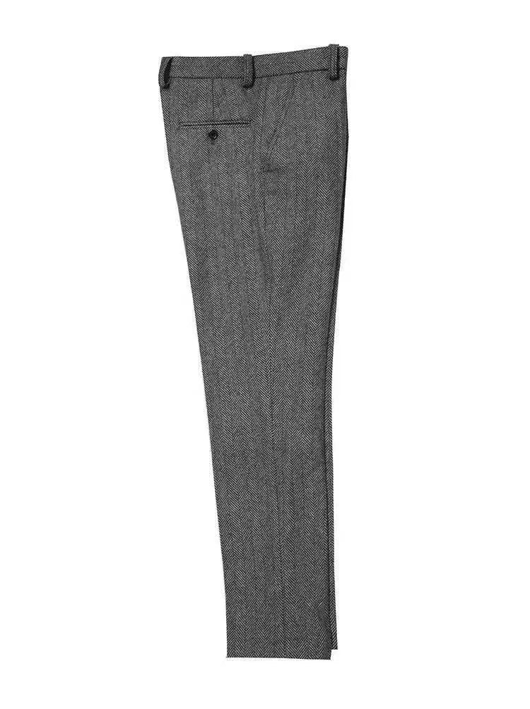 Trousers for Men Gray Herringbone Men's Trousers Retro Autumn Wool Tweed Pants Men's Clothing Plus Size for Gentleman Trousers - ACHETE LTD