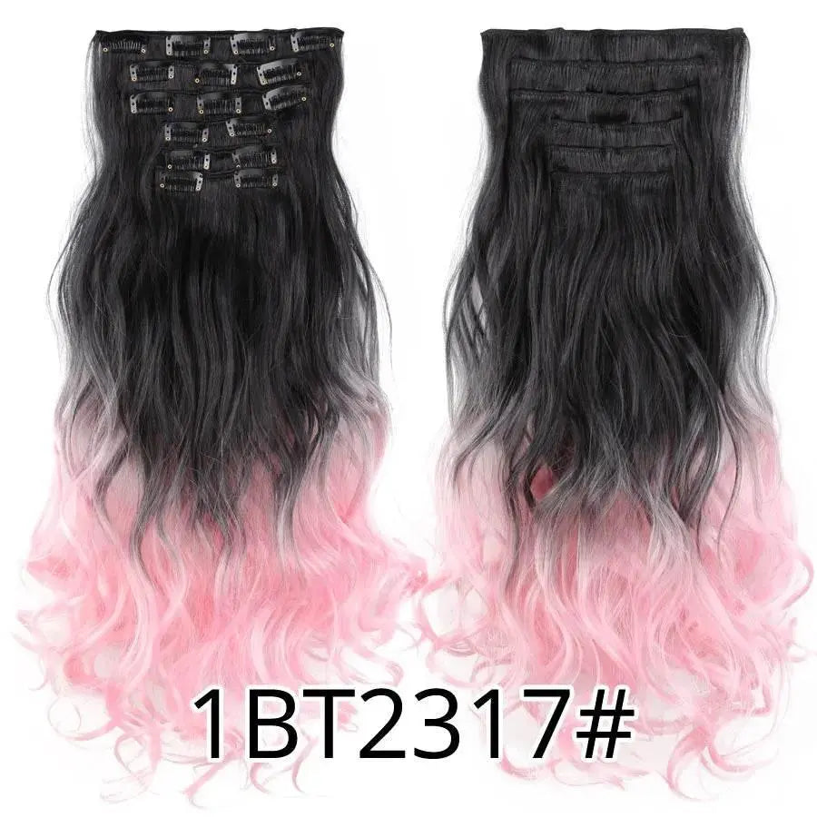 Leeons Synthetic Hair Curly Clip In Wig Extension 16 Clips In Hair Extension Hair Pieces Fake Hair Extension Synthetic 49 Colors - ACHETE LTD