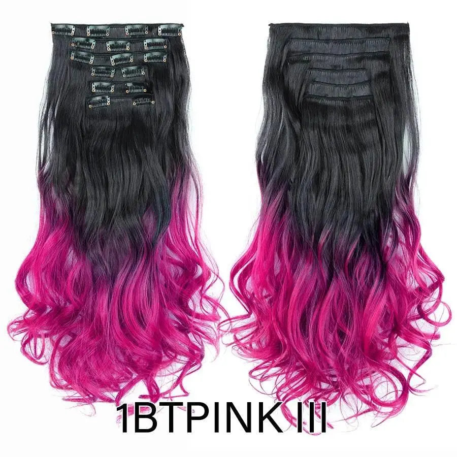 Leeons Synthetic Hair Curly Clip In Wig Extension 16 Clips In Hair Extension Hair Pieces Fake Hair Extension Synthetic 49 Colors - ACHETE LTD