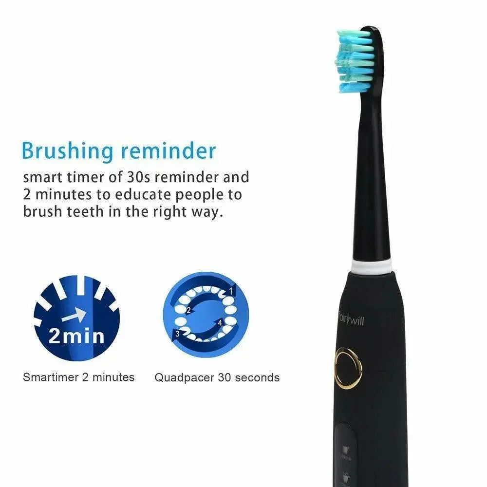 Fairywill Sonic Electric Toothbrush Ultra Sonic Fast USB Charger Waterproof IPX7 5-Mode Fairywill FW-507 with 3 Brush Head Gift - ACHETE LTD