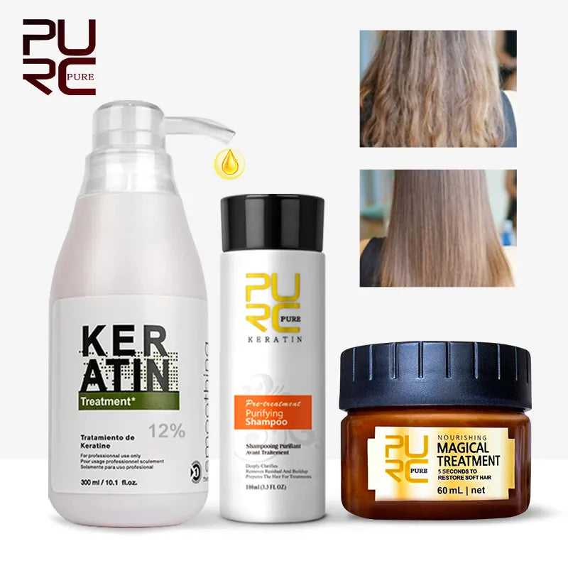 Smooth & Shine with PURC Brazilian Keratin Hair Treatment Set - 12% Formalin Formula