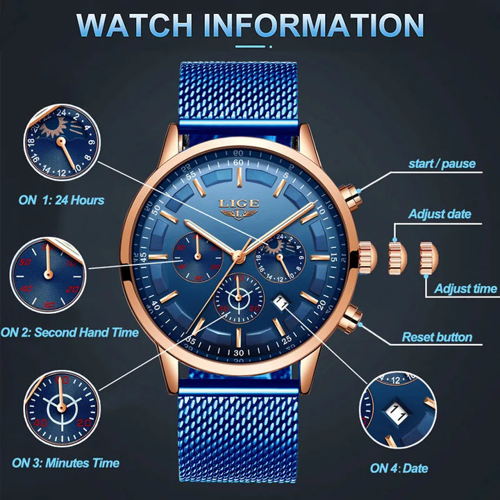 LIGE Men Watches 9877