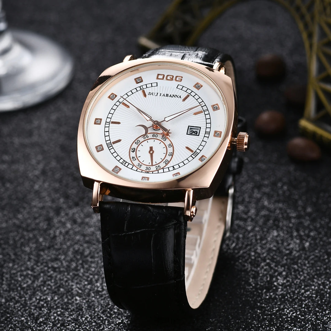 New Men Watches Luxury Brand Square Casual Quartz Watch For Men Leather Strap Date Calendar Watches Relogio Masculino Mens Watch