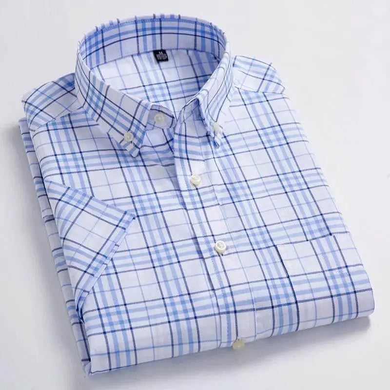 High Quality Men's Oxford Casual Shirts Leisure Design Plaid Men's Social Shirts 100% Cotton Short Sleeve Men's Dress Shirts - ACHETE LTD