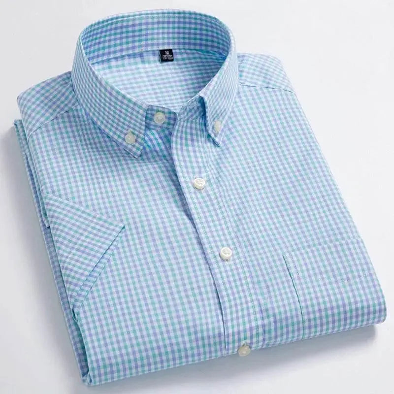 High Quality Men's Oxford Casual Shirts Leisure Design Plaid Men's Social Shirts 100% Cotton Short Sleeve Men's Dress Shirts - ACHETE LTD