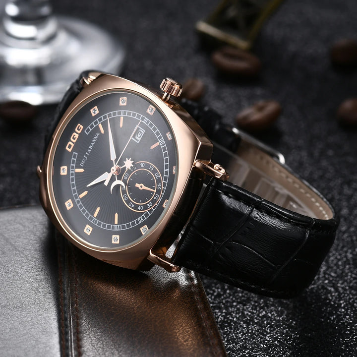 New Men Watches Luxury Brand Square Casual Quartz Watch For Men Leather Strap Date Calendar Watches Relogio Masculino Mens Watch