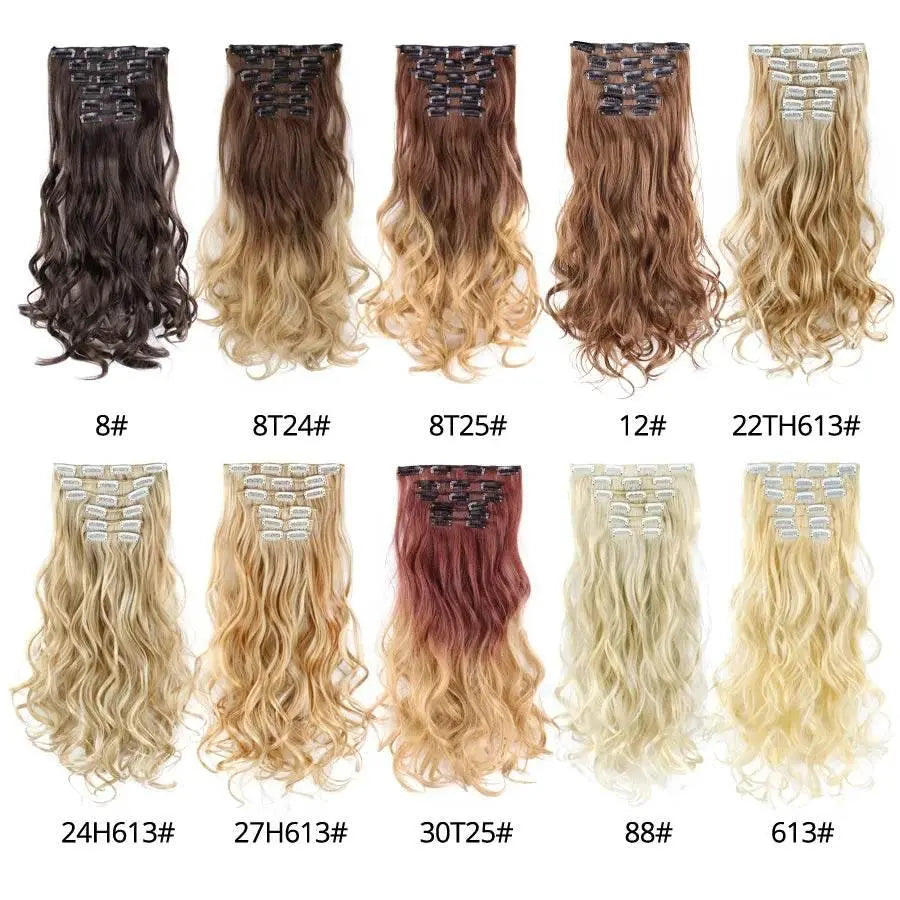 Leeons Synthetic Hair Curly Clip In Wig Extension 16 Clips In Hair Extension Hair Pieces Fake Hair Extension Synthetic 49 Colors - ACHETE LTD