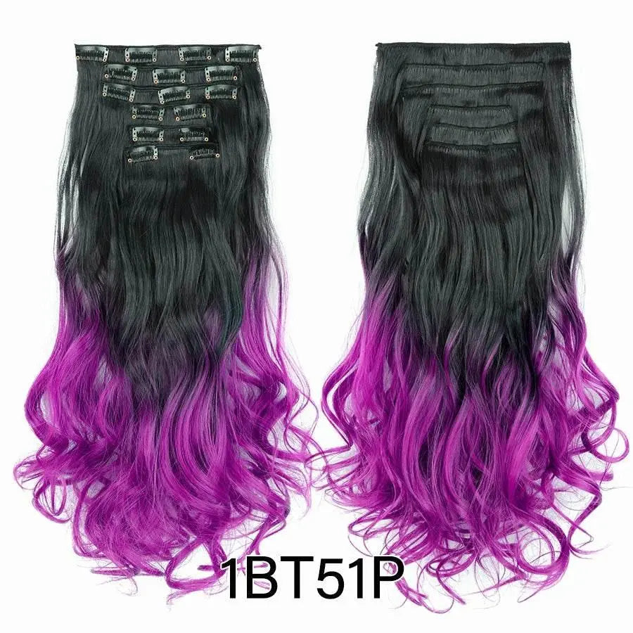 Leeons Synthetic Hair Curly Clip In Wig Extension 16 Clips In Hair Extension Hair Pieces Fake Hair Extension Synthetic 49 Colors - ACHETE LTD